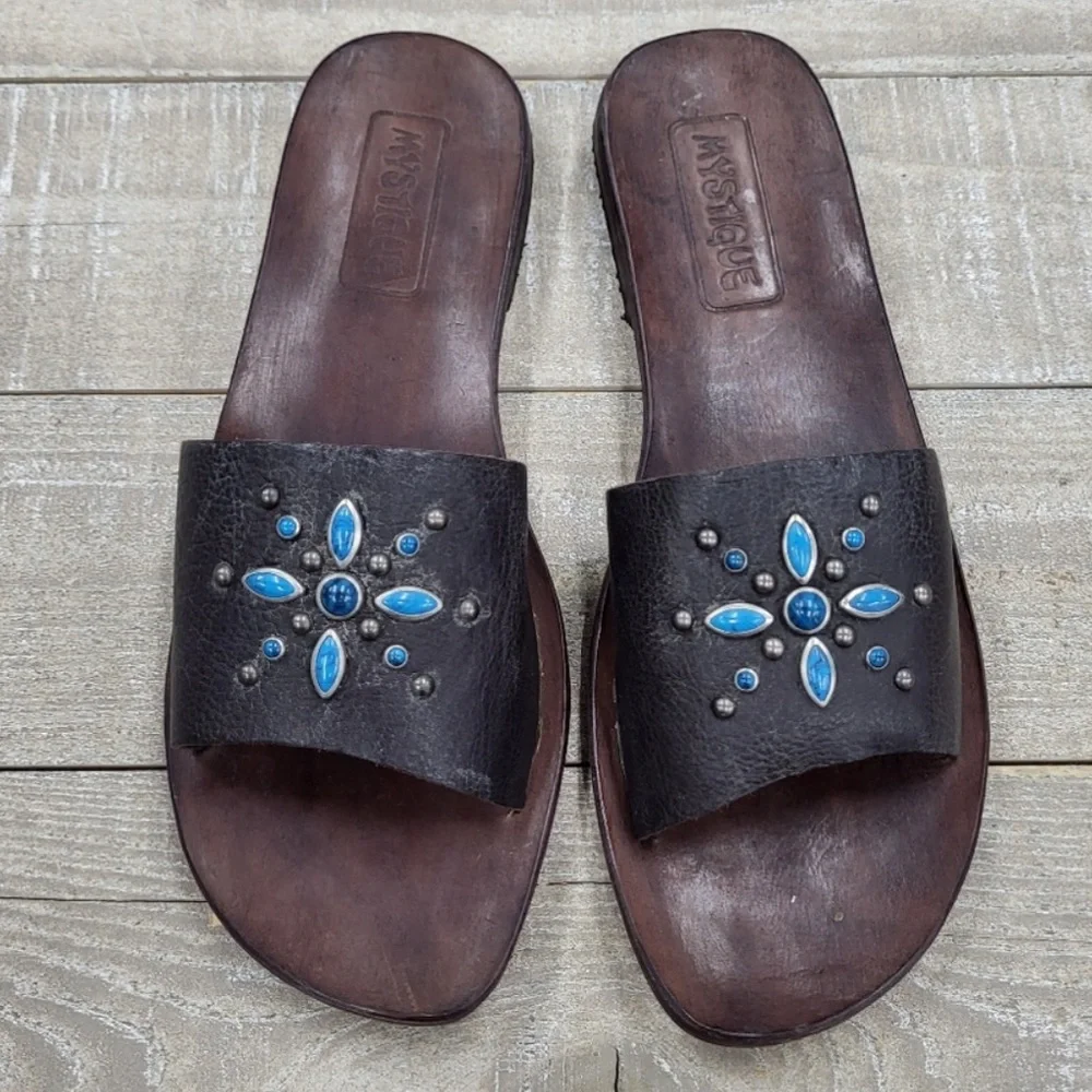 Mystique Boutique Studded Leather Brown Sandals. NIB. Sz 7 & 9 - Picture 2 of 7